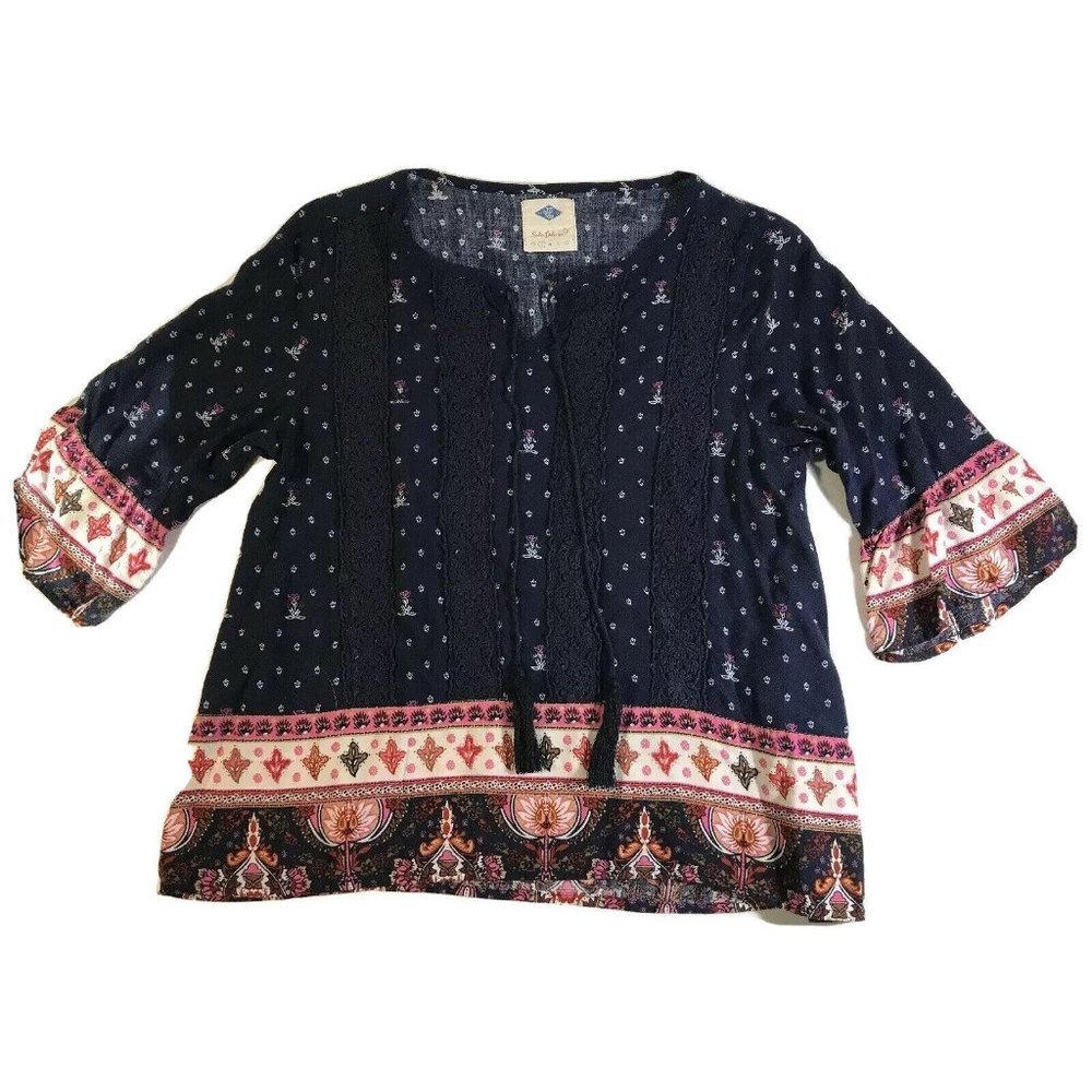 Junior Women’s Small Wild Blue Sadie Robertson Peasant Blouse Top - 3/4 Sleeves